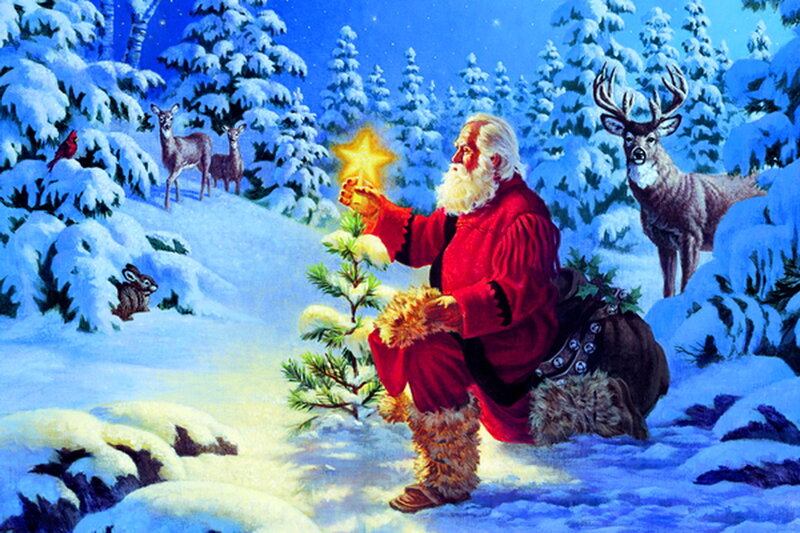 Santa Claus in Snow — Blue, Peaceful, Night