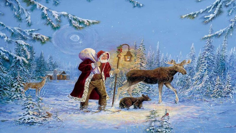 Santa Claus in Snow — Blue, Peaceful