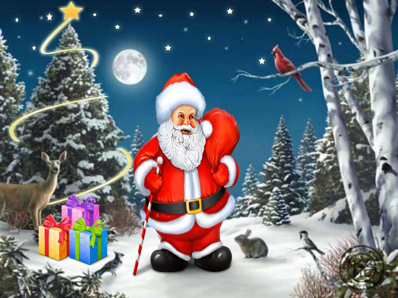 Santa Claus in Snow — Red, Festive, Night