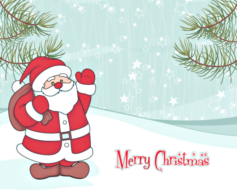 Santa Claus in Snow — Red, Festive, Winter, Illustration, Pine Branches