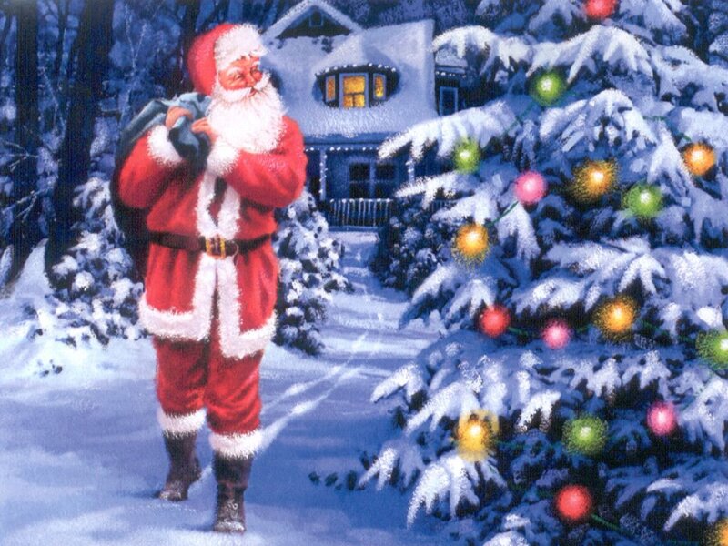 Santa Claus in Snow — Red, Festive, Winter, Illustration