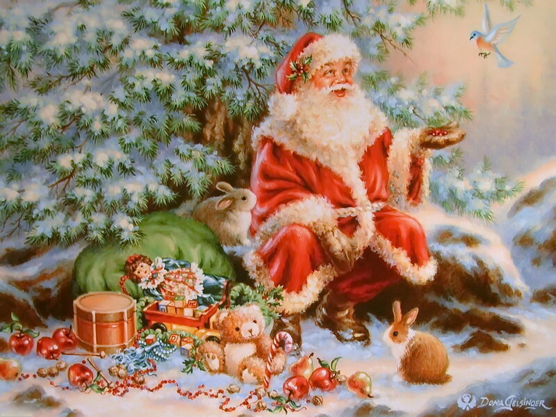 Santa Claus in Snow — Red, Festive, Winter, Painting