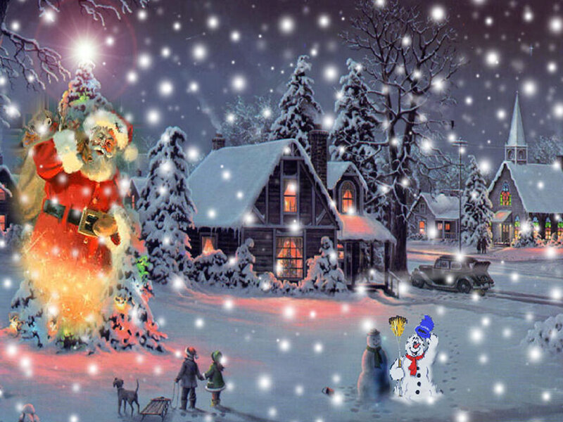 Santa Claus in Snow — White, Festive, Night, Digital Art, Snowman