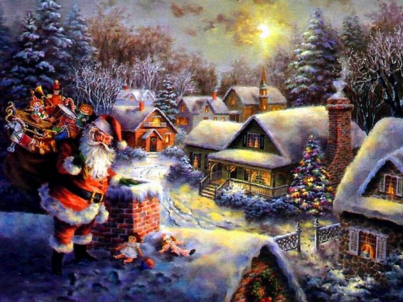 Santa Claus in Snow — White, Festive, Night