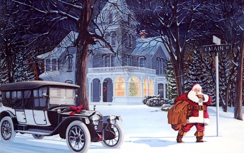 Santa Claus in Snow — White, Festive, Winter, Illustration