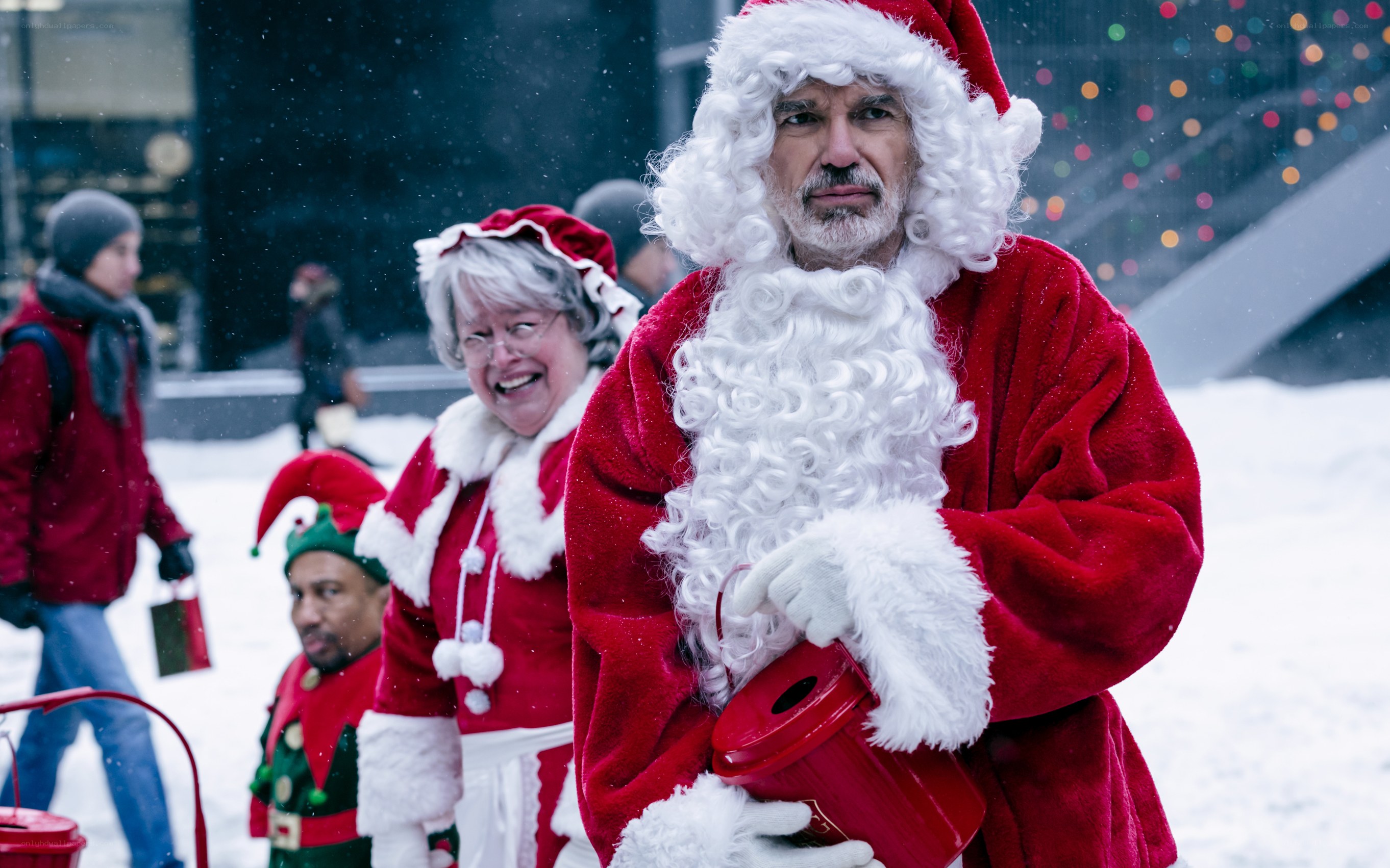 Santa Claus in snowy city