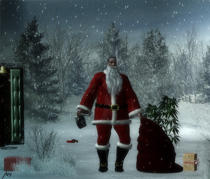 Santa Claus in snowy forest