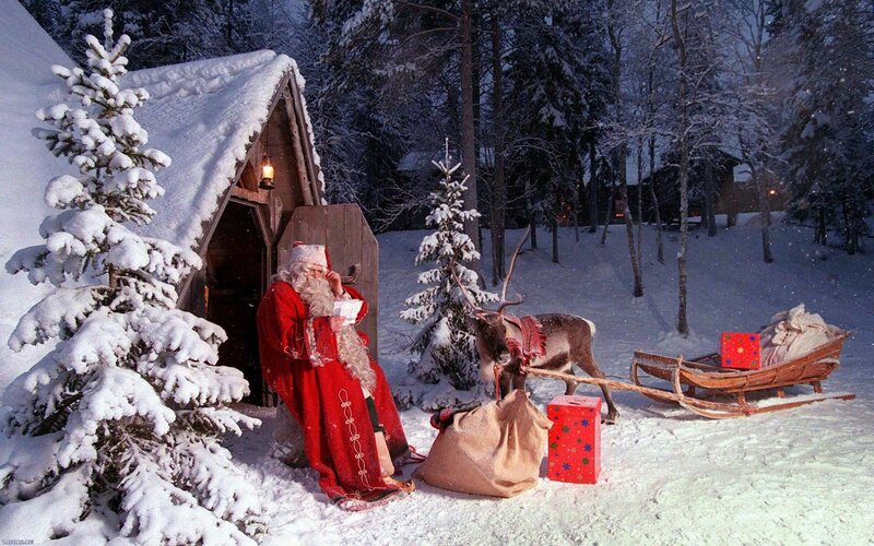 Santa Claus in snowy village