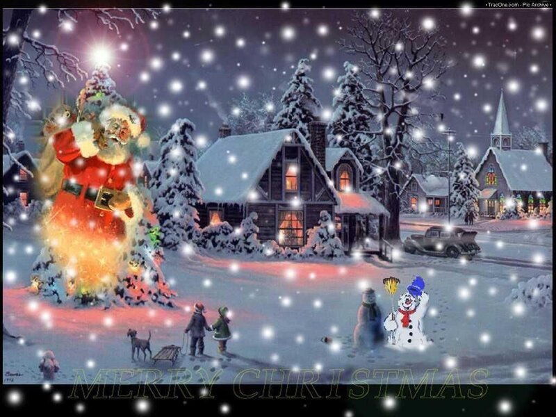 Santa Claus in snowy village