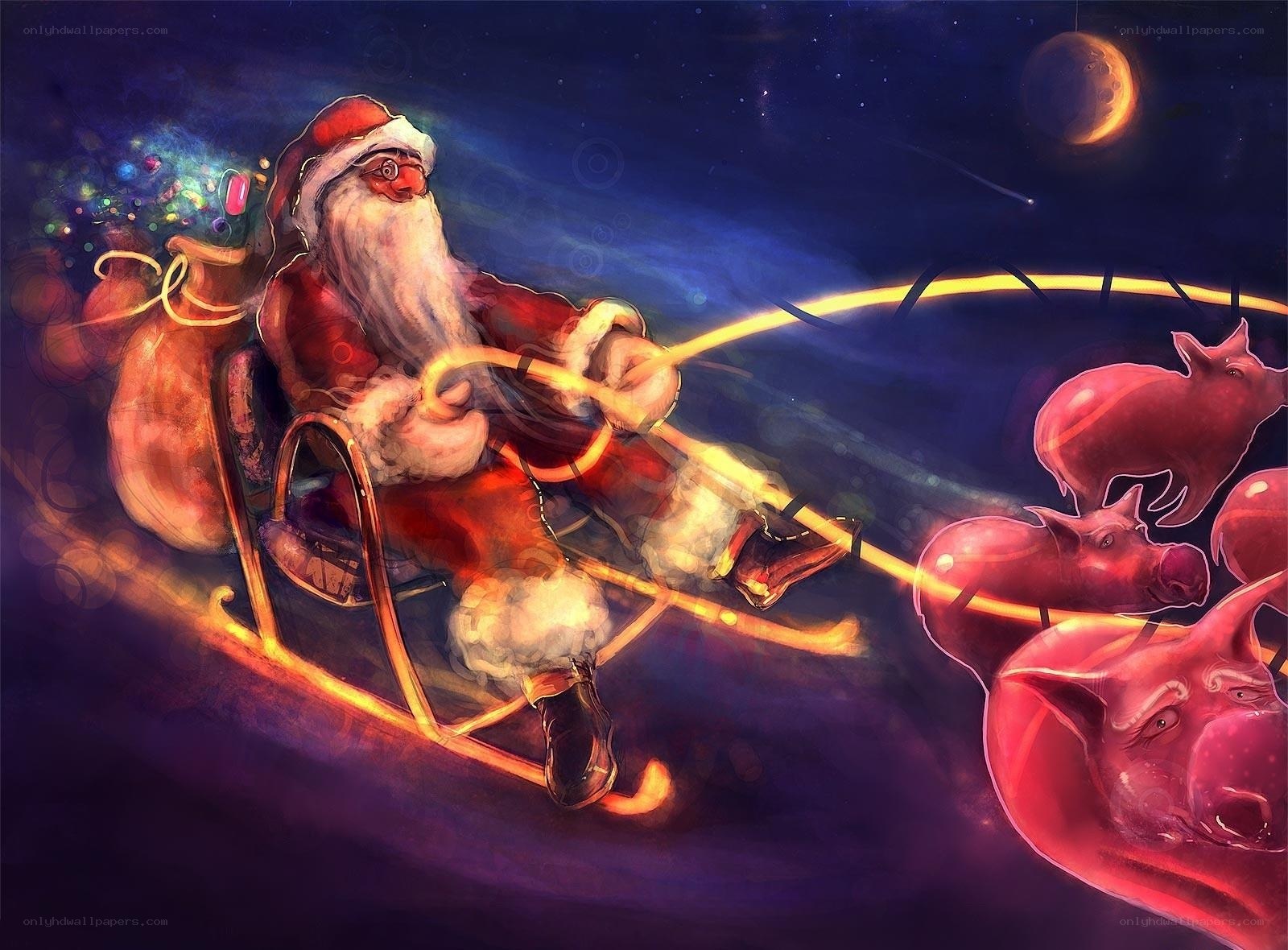 Santa Claus in space sleigh