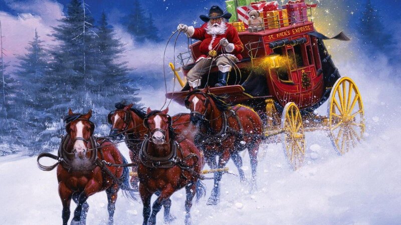 Santa Claus in Stagecoach — Red