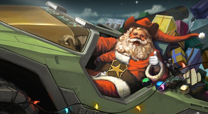 Santa Claus in Vehicle — Green, Festive