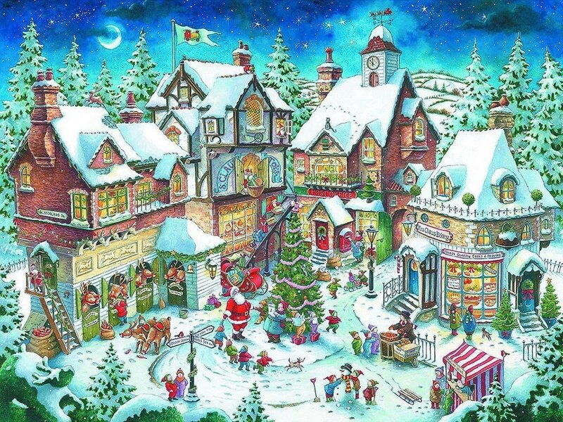 Santa Claus in Village — Blue, Festive