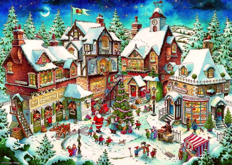 Santa Claus in Village — Blue