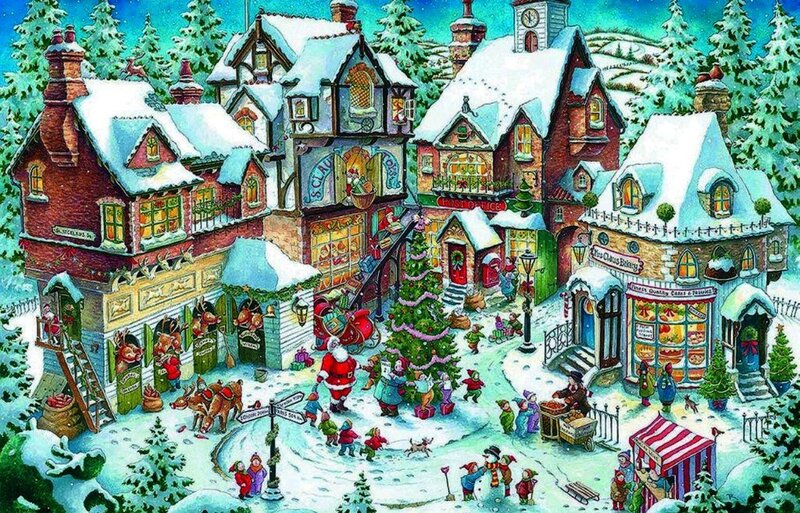 Santa Claus in Village — White