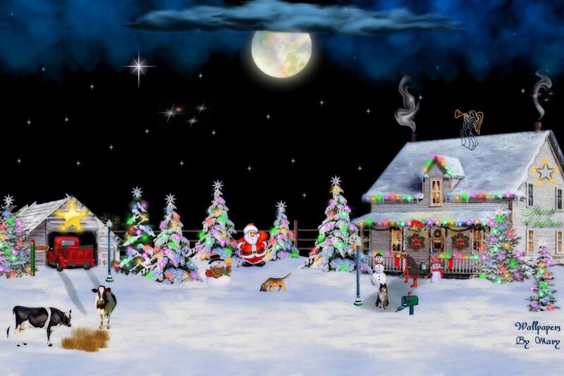 Santa Claus in Winter Scene — White, Festive, Night