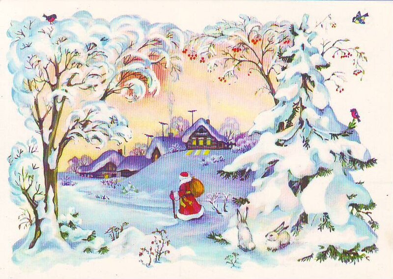Santa Claus in winter village