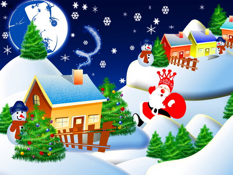 Santa Claus in Winter Village — White, Festive