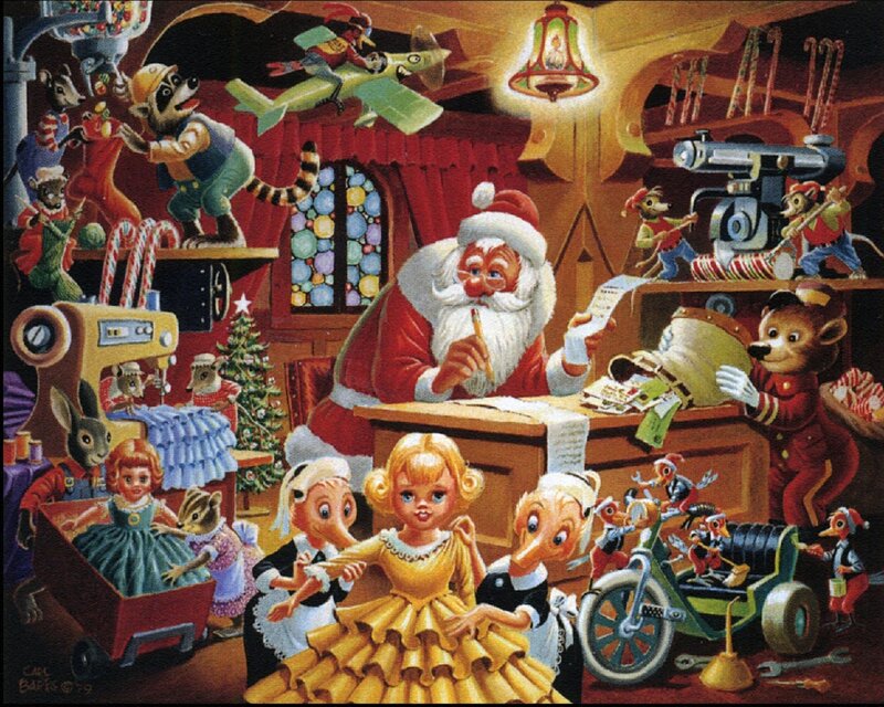 Santa Claus in Workshop — Red, Festive, Winter, Illustration