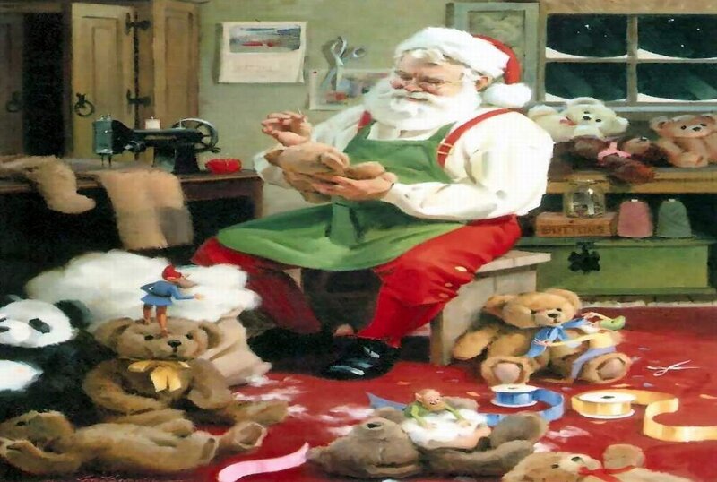 Santa Claus Making Teddy Bears