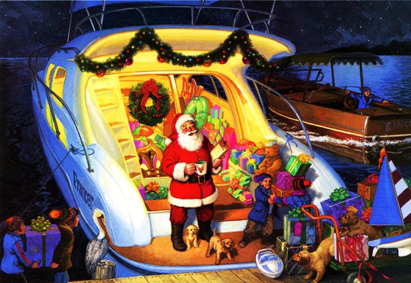 Santa Claus on Boat — Blue
