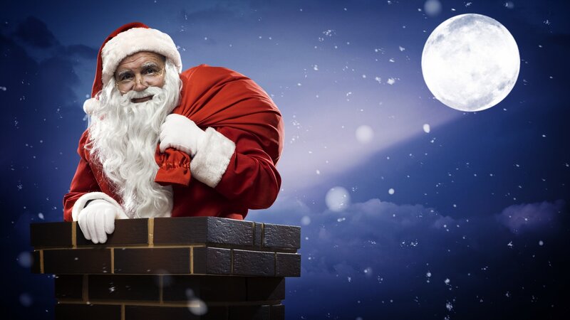 Santa Claus on Chimney — Blue