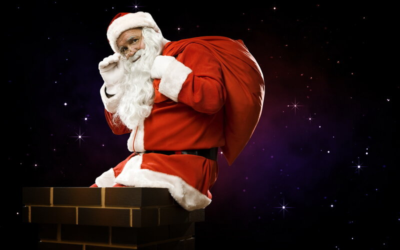 Santa Claus on Chimney — Red, Festive