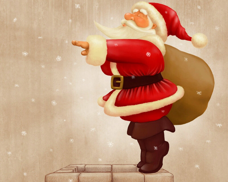 Santa Claus on Chimney — Red, Festive, Winter, Illustration