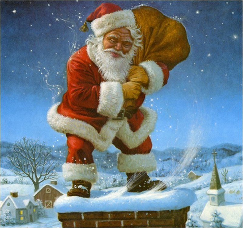 Santa Claus on Chimney — Red