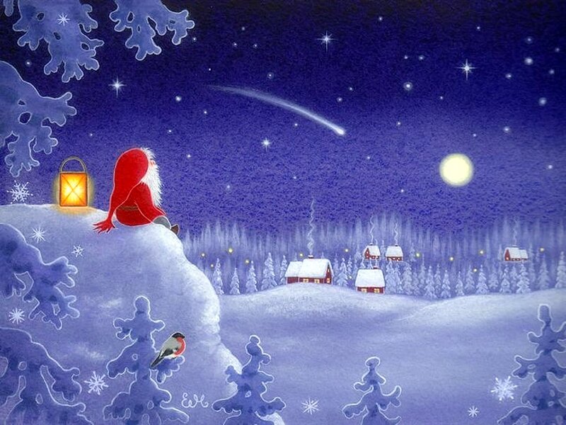 Santa Claus on Hill — Blue, Serene