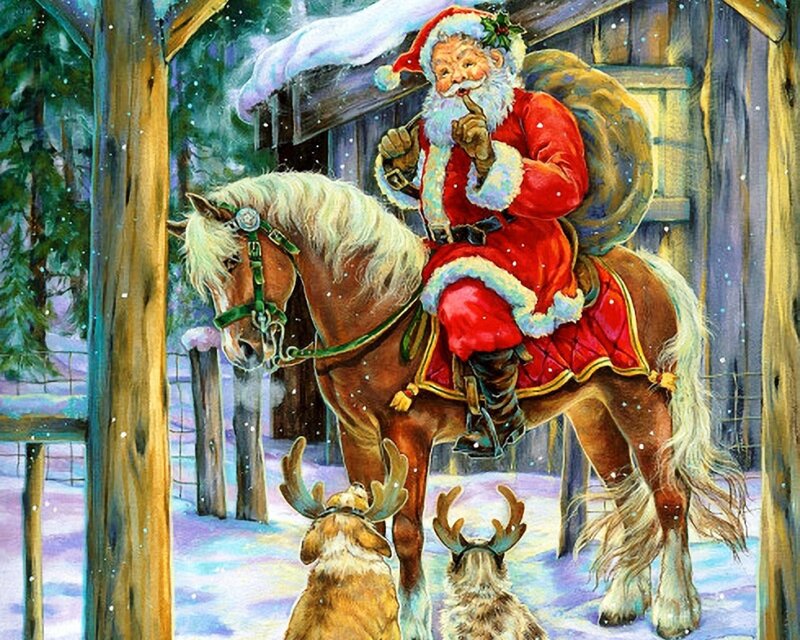 Santa Claus on Horse — Red, Festive, Winter