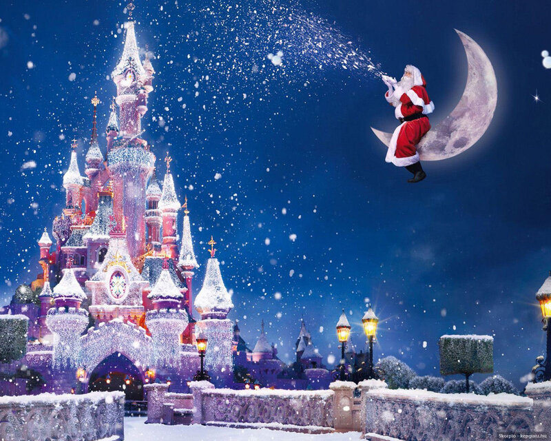 Santa Claus on Moon — Blue, Magical, Night