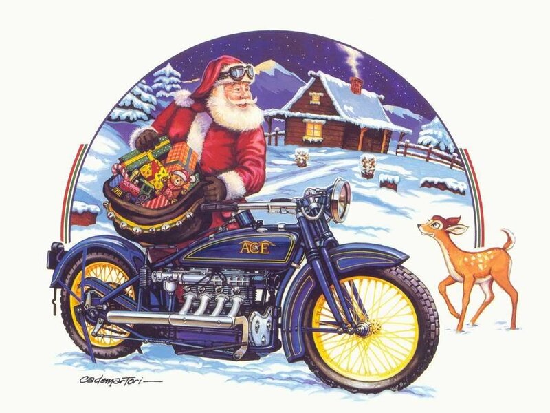 Santa Claus on Motorcycle — Blue