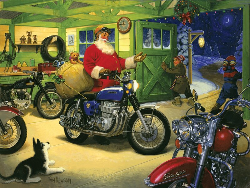 Santa Claus on Motorcycle — Green