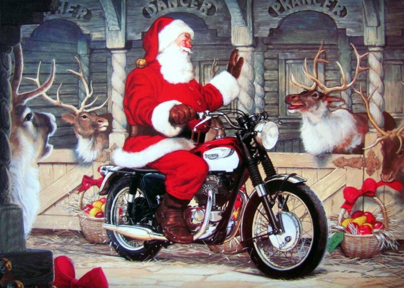 Santa Claus on Motorcycle — Red, Festive