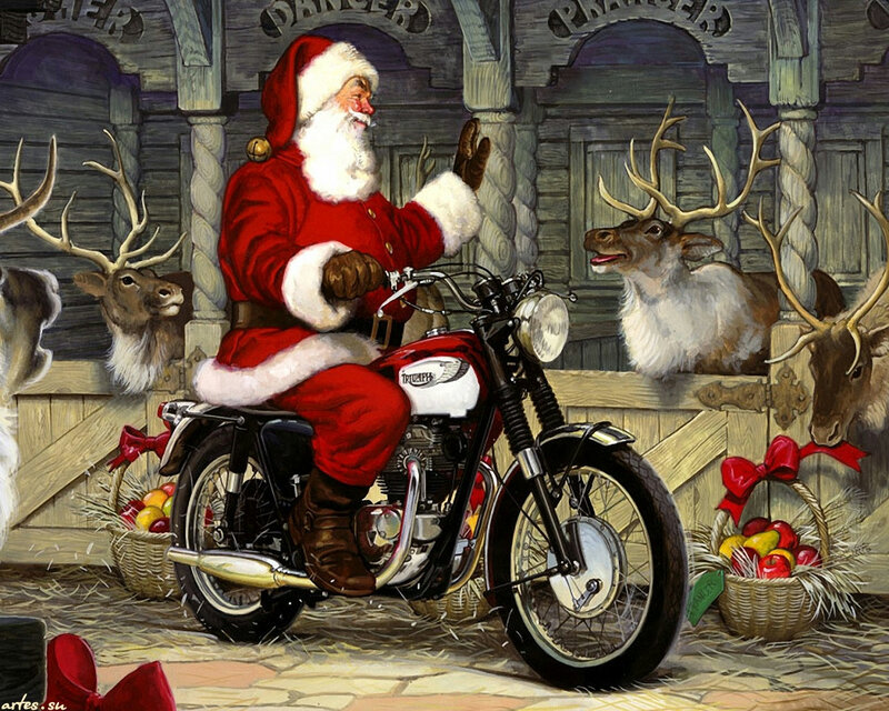 Santa Claus on Motorcycle — Red, Festive, Winter