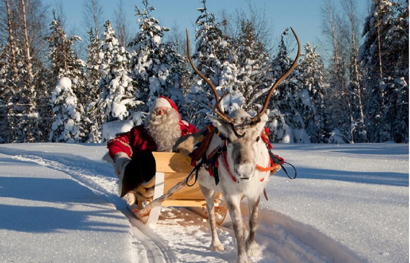 Santa Claus on Reindeer — White, Festive, Winter