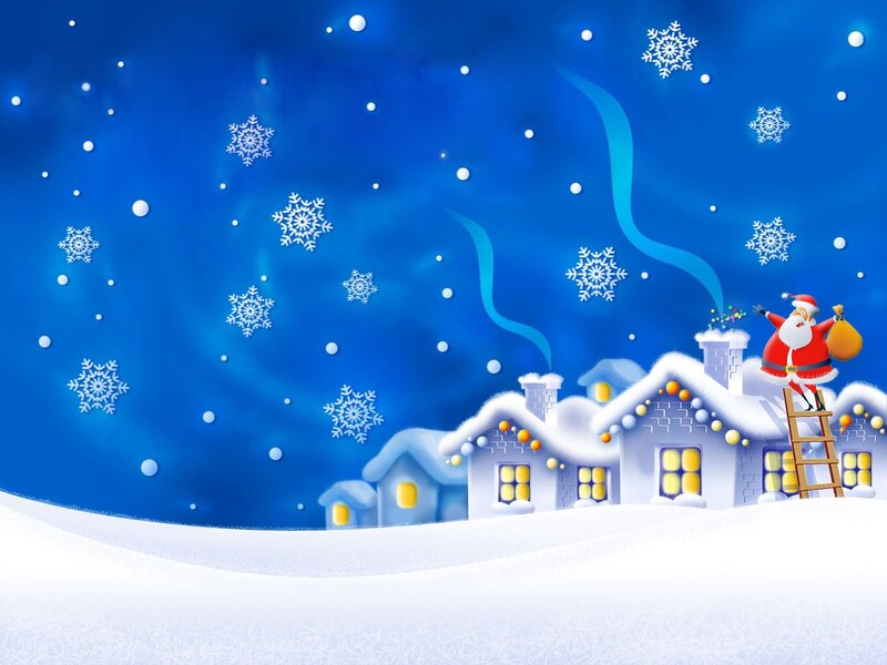 Santa Claus on Roof — Blue, Festive