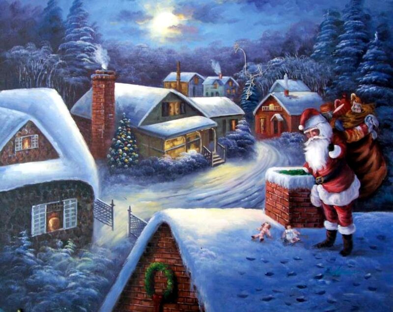Santa Claus on Roof — Blue, Peaceful