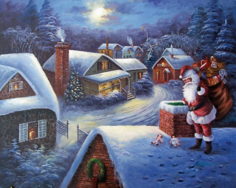 Santa Claus on Rooftop — Blue