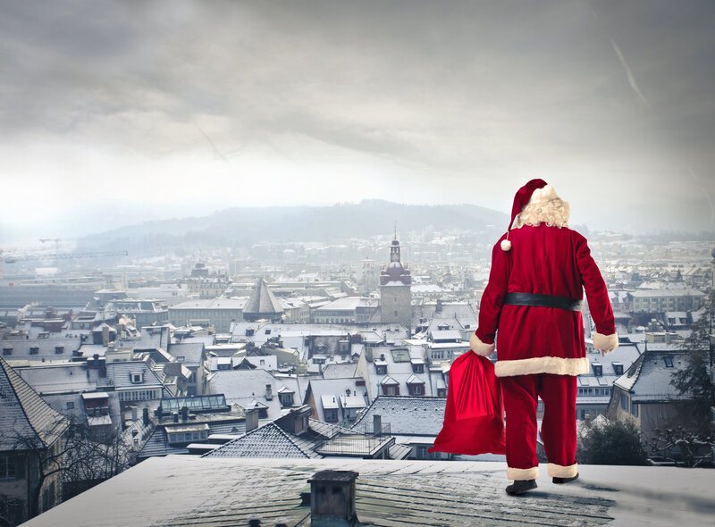 Santa Claus on Rooftop — Red
