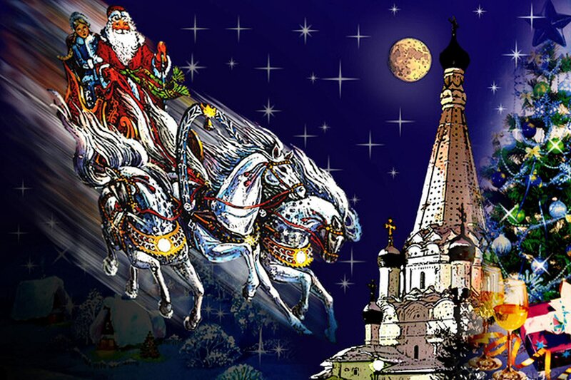 Santa Claus on Sleigh — Blue, Festive
