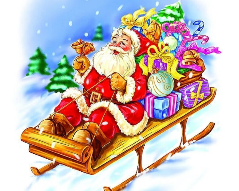 Santa Claus on Sleigh — Red