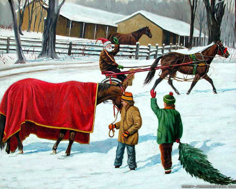 Santa Claus on Sleigh — White, Festive