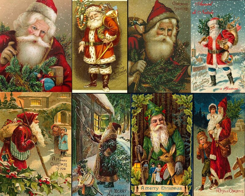 Santa Claus on Vintage Cards — Red