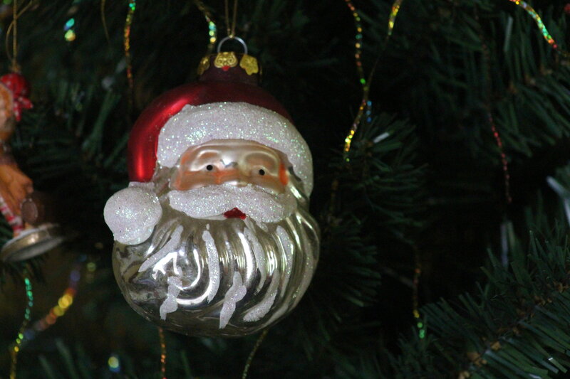Santa Claus Ornament — Green, Festive, Night, Photograph