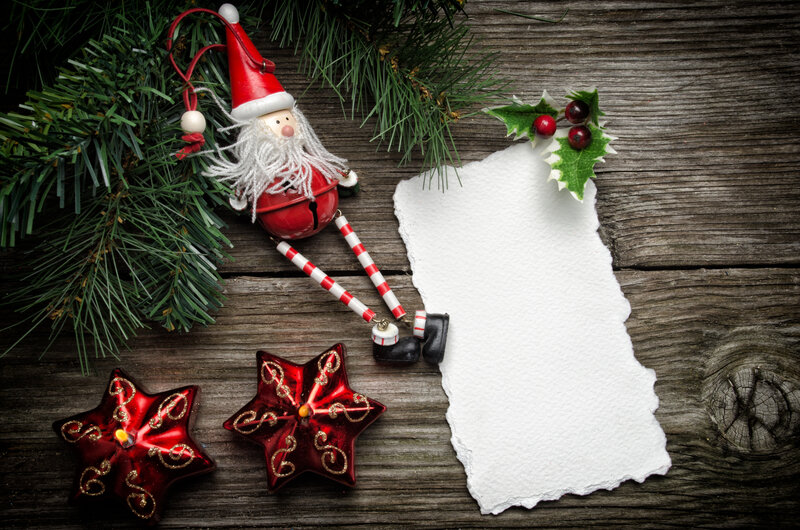 Santa Claus Ornament — Red, Festive, Winter, Photograph, Pine Branches, Holly Berries