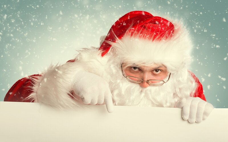 Santa Claus Peeking over Board