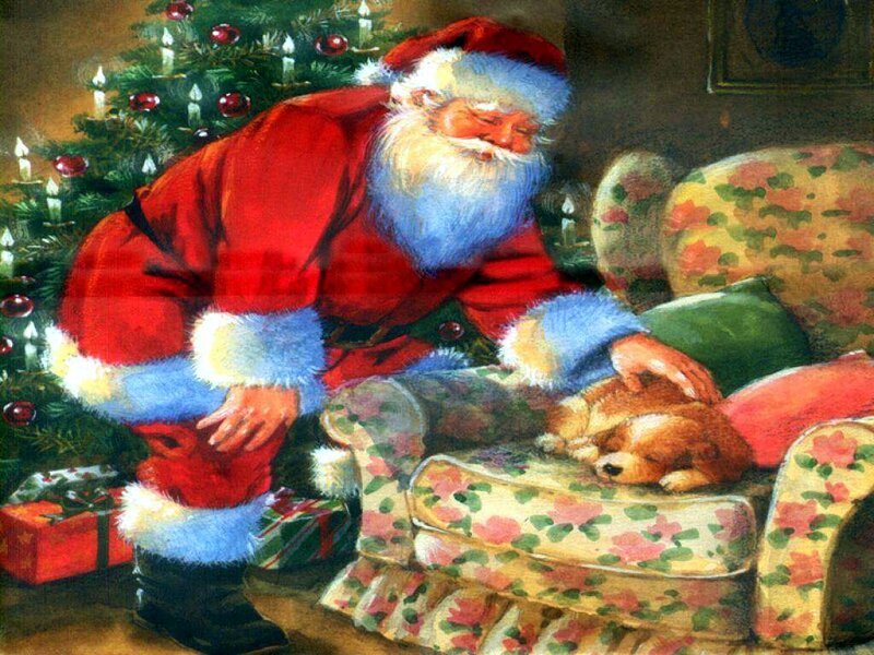 Santa Claus Petting Dog — Red