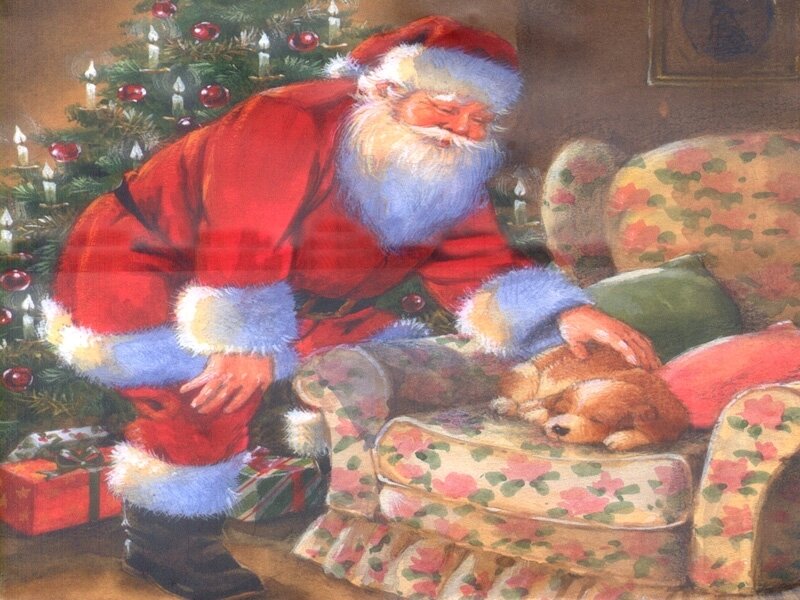 Santa Claus Petting Dog